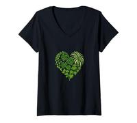 Femme Plante d'intérieur Love Heart Monstera Pothos Araignée Vignes T-Shirt avec Col en V