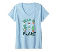 Femme Plante Mama Plantes d'intérieur illustrées en Pot Meme de Jardinage T-Shirt avec Col en V