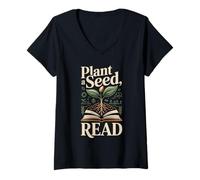 Femme Plante Une Graine Lire T-Shirt avec Col en V