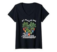 Femme Plantes Amoureuses de Plantes Valentine Fleurs succulentes T-Shirt avec Col en V