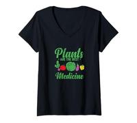 Femme Plantes Meilleur médicament Végétarien sain T-Shirt avec Col en V