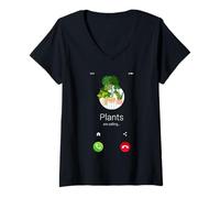 Femme Plants are Calling Plant Lover Tee Monstera Succulent T-Shirt avec Col en V
