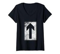 Femme Plaque de Rue Avertissement One Way Direction T-Shirt Vintage Flèche T-Shirt avec Col en V