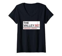 Femme Plaque de rue emblématique Charlton The Valley T-Shirt avec Col en V
