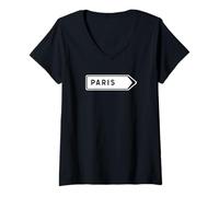 Femme Plaque de Rue Paris française T-Shirt avec Col en V