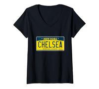 Femme Plaque d'immatriculation Chelsea New York NY Manhattan Quartier T-Shirt avec Col en V