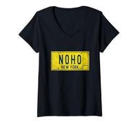 Femme Plaque d'immatriculation rétro Noho NY New York Manhattan Neighborhood T-Shirt avec Col en V