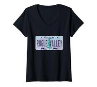 Femme Plaque d'immatriculation Rogue Valley Oregon Or Grants Pass T-Shirt avec Col en V