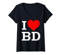 Femme Plaque en Forme de cœur avec Inscription « I Love BD » pour Homme et Femme T-Shirt avec Col en V