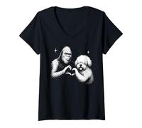 Femme Plaque en Forme de cœur avec Inscription « Old English Sheepdog Bigfoot Sasquatch » T-Shirt avec Col en V