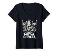 Femme Plaque Humoristique en métal Gorilla Rock T-Shirt avec Col en V