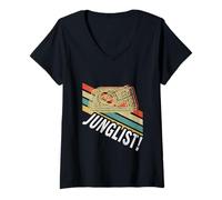 Femme Plateau tournant Vintage pour DJ Rave des années 80 T-Shirt avec Col en V