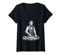 Femme Platines Vinyle drôles Abraham Lincoln Djing T-Shirt avec Col en V