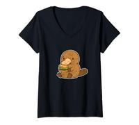 Femme Platypus Burger Chill Dessin animé T-Shirt avec Col en V