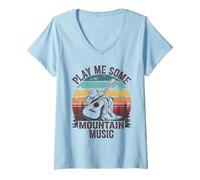 Femme Play Me Some Mountain Music, Country Western rétro T-Shirt avec Col en V
