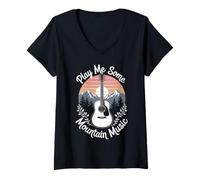 Femme Play Me Some Mountain Music, Country Western rétro T-Shirt avec Col en V