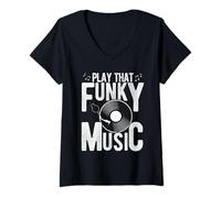 Femme Play That Funky Music Vinyle Vintage T-Shirt avec Col en V