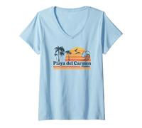 Femme Playa Del Carmen Beach Mexico Vacation Tropical Summer T-Shirt avec Col en V