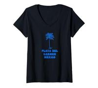 Femme Playa Del Carmen Mexique Motif Palmier T-Shirt avec Col en V