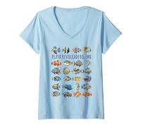 Femme Playa Revolcadero Mexico Motif Poissons colorés T-Shirt avec Col en V