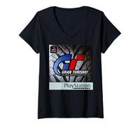 Femme PlayStation Gran Turismo The Real Driving Simulator PS1 Art T-Shirt avec Col en V