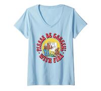 Femme Please Be Careful with Fire Smokey Bear Vintage Sketch T-Shirt avec Col en V