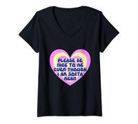 Femme Please Be Nice to Me Sorta Mean Cœur rétro T-Shirt avec Col en V