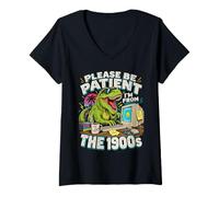 Femme Please Be Patient Dinosaure rétro des années 1900 T-Shirt avec Col en V