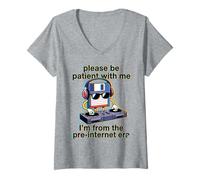 Femme Please Be Patient Disquette DJ Pre Internet Era Tech T-Shirt avec Col en V