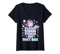 Femme Please Tongue Punch My Fart Box Space Cat T-Shirt avec Col en V