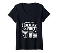 Femme Plein d'esprit de Vacances - Boissons drôles de Cocktails de Noël T-Shirt avec Col en V