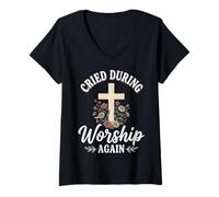 Femme Pleuré Pendant Le culte à Nouveau T-Shirt avec Col en V