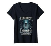 Femme Plongée en apnée Silence Louder Underwater T-Shirt avec Col en V
