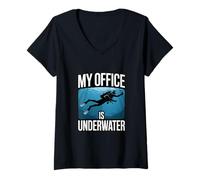 Femme Plongée sous-Marine Amusante Mon Bureau est Une Vie sous-Marine T-Shirt avec Col en V