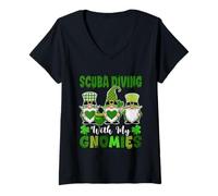 Femme Plongée sous-Marine avec Mes Nains Trois Nains de la Saint-Patrick T-Shirt avec Col en V