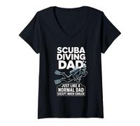 Femme Plongée sous-Marine Papa comme Un Papa Normal sauf Beaucoup Plus Cool T-Shirt avec Col en V