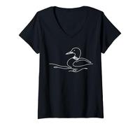Femme Plongeon Linéaire Ornithologue T-Shirt avec Col en V