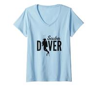 Femme Plongeur sous Marin Mer Océan Plongée sous Marine T-Shirt avec Col en V