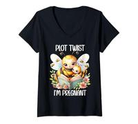 Femme Plot Twist I'm Pregnant Mom to Be Bee Pregnancy Announcement T-Shirt avec Col en V
