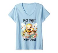 Femme Plot Twist I'm Pregnant Mom to Be Pregnancy Announcement Bee T-Shirt avec Col en V