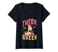 Femme Plug Queen Twerking Dance Booty Shaking Dancing Fun Twerker T-Shirt avec Col en V