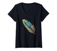 Femme Plume sud-Ouest Indien Indien Art Tribal T-Shirt avec Col en V