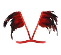 Femme Plumes Bretelles Rabat Épaule Wing Punk Rave Burning Homme Femme Plume Réglable Body Harnais Soutien-gorge Style Lingerie Sling Écharpe Shrug Harnais de Corps, rouge, taille unique