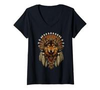 Femme Plumes de Loup amérindiennes T-Shirt avec Col en V