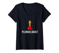 Femme Plungologue Amusant pour Les Amateurs de Science Ringard T-Shirt avec Col en V