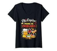 Femme Plus d'apéro Moins de problèmes Humour T-Shirt avec Col en V