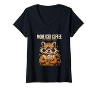 Femme Plus de café glacé Moins de Gens s'il Vous plaît Amateur de Raton Laveur T-Shirt avec Col en V