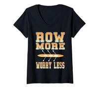 Femme Plus de Rame Moins de Stress Motivation Équipe T-Shirt avec Col en V