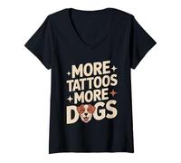 Femme Plus de Tatouages Plus de Chiens Tatouage Amusant pour Les Amoureux des Chiens T-Shirt avec Col en V