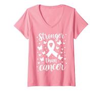 Femme Plus Fort Que la Sensibilisation aux survivants du Cancer T-Shirt avec Col en V